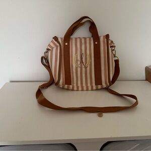 Thirty-One Brown and Cream Striped Crossbody Bag